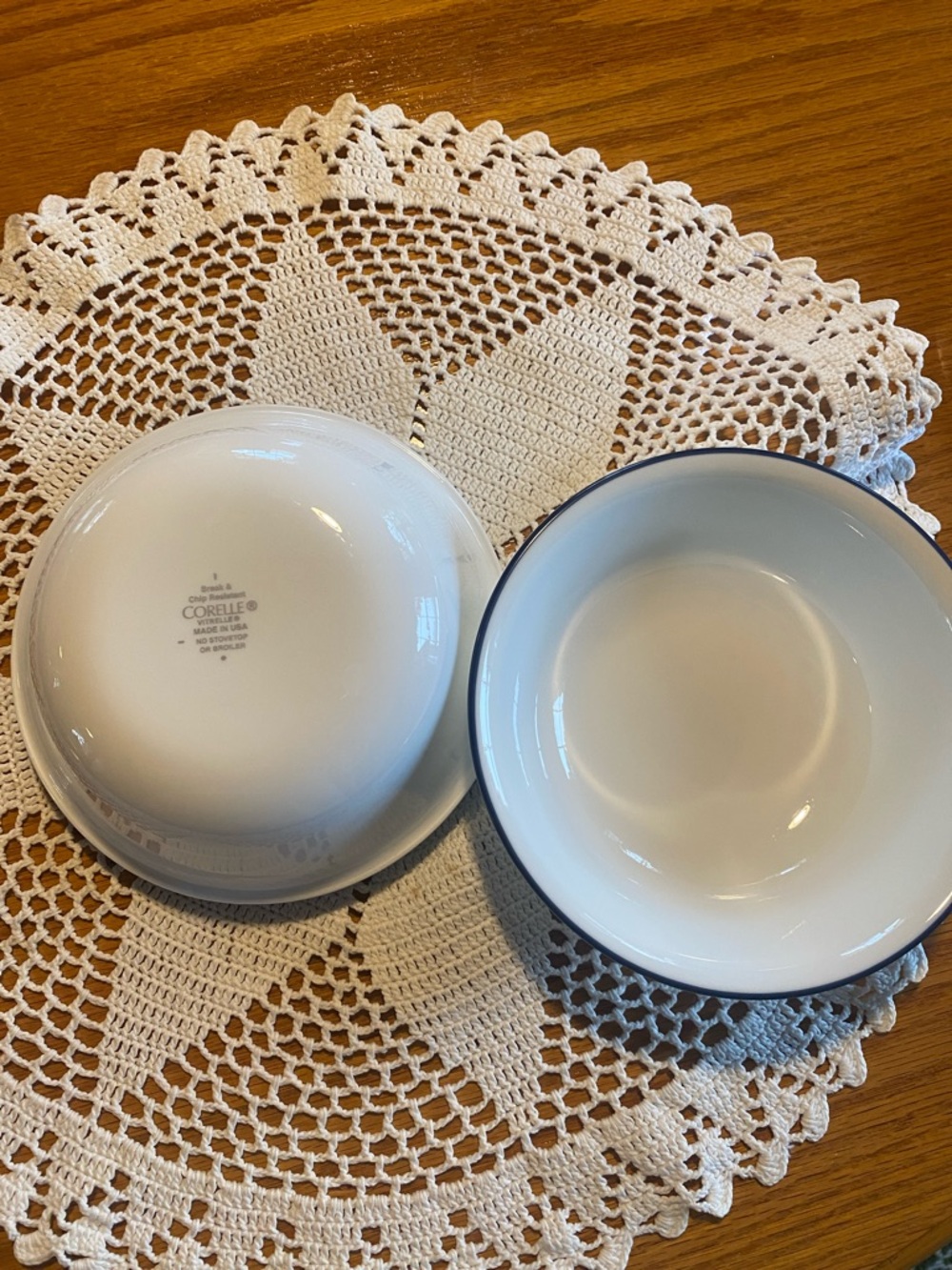 Corelle White Bowls with Navy Blue Rim - Set of 4